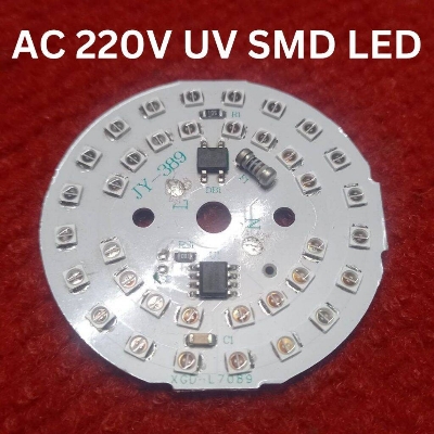 Picture of AC-220V Round UV SMD LED Ultra Bright Clear Transparent 20mA Purple UV LED Diode Lights Emitting Diodes LEDs Bulb For Electronics Science Project Light General Purpose