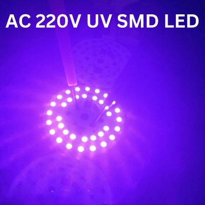 Picture of AC-220V Round UV SMD LED Ultra Bright Clear Transparent 20mA Purple UV LED Diode Lights Emitting Diodes LEDs Bulb For Electronics Science Project Light General Purpose