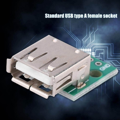 Picture of 4P USB Female Breakout Board USB 2.0 Mother Seat To DIP 4 Pin USB Type A USB Female Socket Breakout Board 2.54mm Pitch Adapters Connector DIP DIY USB Power Supply Breadboard Design