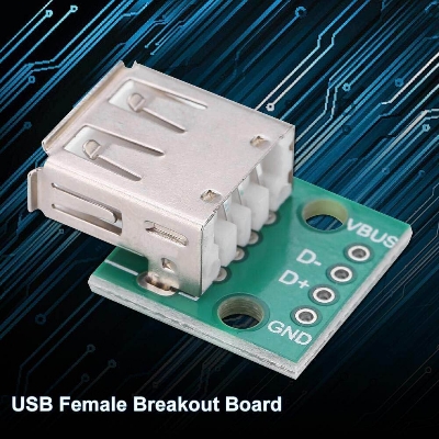 Picture of 4P USB Female Breakout Board USB 2.0 Mother Seat To DIP 4 Pin USB Type A USB Female Socket Breakout Board 2.54mm Pitch Adapters Connector DIP DIY USB Power Supply Breadboard Design