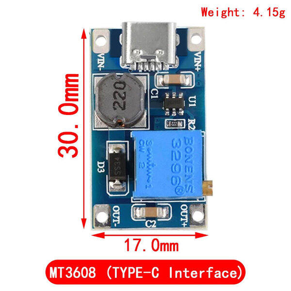 Picture of TYPE-C Interface MT3608 Type C Module MT3608 Step Up Module Adapters MT3608 Boost Converter 2V-24V To 5V-28V 2A  DC Adjustable Voltage Regulator