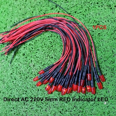 Picture of 220V RED 5mm LED Light Indicator 110-220V 5mm Welding Line Indicator Signal LED Light Emitting Diodes 5mm Red LED Light Bulbs 220V Indicator With Cables