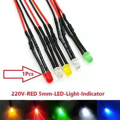 Picture of 220V RED 5mm LED Light Indicator 110-220V 5mm Welding Line Indicator Signal LED Light Emitting Diodes 5mm Red LED Light Bulbs 220V Indicator With Cables