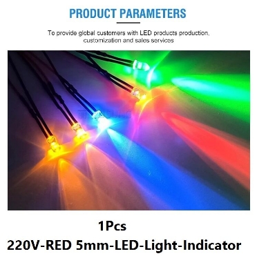 Picture of 220V RED 5mm LED Light Indicator 110-220V 5mm Welding Line Indicator Signal LED Light Emitting Diodes 5mm Red LED Light Bulbs 220V Indicator With Cables