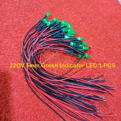 Picture of 220V GREEN 5mm LED Light Indicator 110-220V 5mm Welding Line Indicator Signal LED Light Emitting Diodes 5mm Green LED Light Bulbs 220V Indicator With Cables
