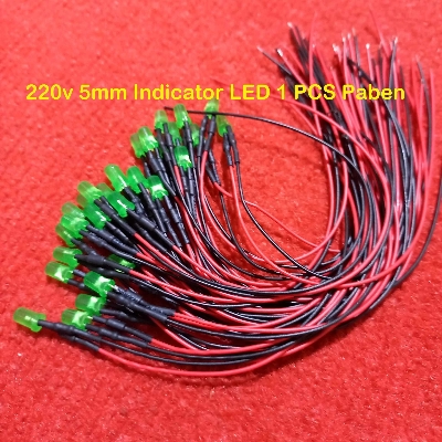 Picture of 220V GREEN 5mm LED Light Indicator 110-220V 5mm Welding Line Indicator Signal LED Light Emitting Diodes 5mm Green LED Light Bulbs 220V Indicator With Cables
