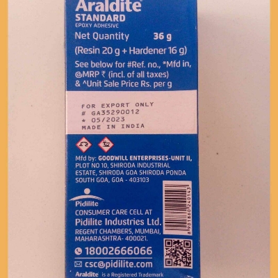 Picture of ORGINAL INDIAN Araldite 36gm Epoxy Standard Epoxy Adhesive 36gm Araldite Glue Cement Araldite Gum Use For Plastic Rubber Ceramic Wood Glass