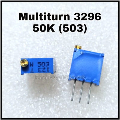 Picture of 3296 503 Square Cermet 50K Ohm 503 1/2W Vertical Potentiometer 50K Variable Resistors 3 Pin Leads 50K Potentiometer Ohm Trimpot Trimmer 25 Turn 3296 Adjustment Trim Pot 503 Potentiometer Adapters - 2Pcs