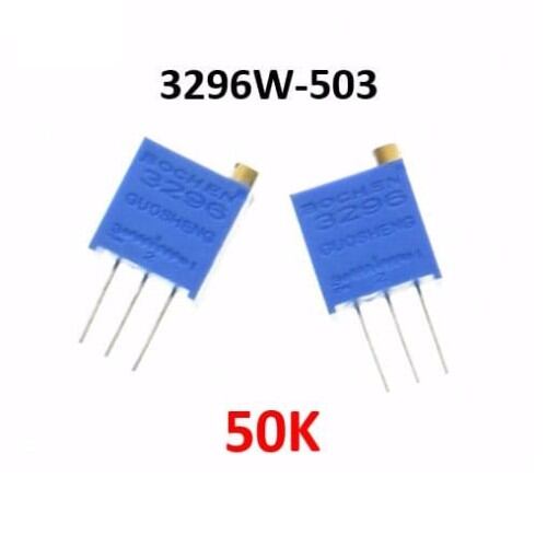 Picture of 3296 503 Square Cermet 50K Ohm 503 1/2W Vertical Potentiometer 50K Variable Resistors 3 Pin Leads 50K Potentiometer Ohm Trimpot Trimmer 25 Turn 3296 Adjustment Trim Pot 503 Potentiometer Adapters - 2Pcs