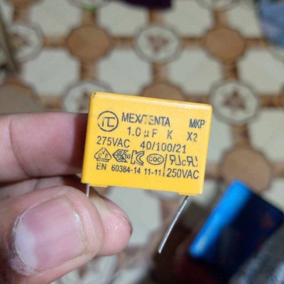 Picture of 3Pcs - YELLOW BOX TYPE 1uf Capacitor 1000nF 275VAC Electric Power Polypropylene Metal Film Box Capacitor Axial Film Molded 1000nF 275VAC Capacitors 2 Pin Leads Connections Leg