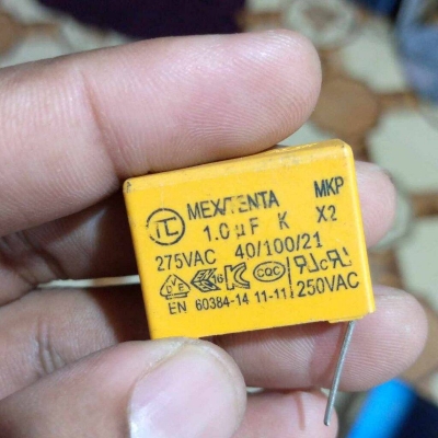 Picture of 3Pcs - YELLOW BOX TYPE 1uf Capacitor 1000nF 275VAC Electric Power Polypropylene Metal Film Box Capacitor Axial Film Molded 1000nF 275VAC Capacitors 2 Pin Leads Connections Leg