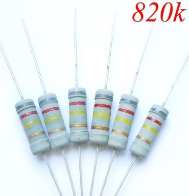Picture of 10Pcs - 2W 820K Resistor 820K 2W Resistor Metal Film Resistor 820K Metal Oxide Film Resistor Axial Leads Resistor ±5% Tolerance 2 Pin Leads