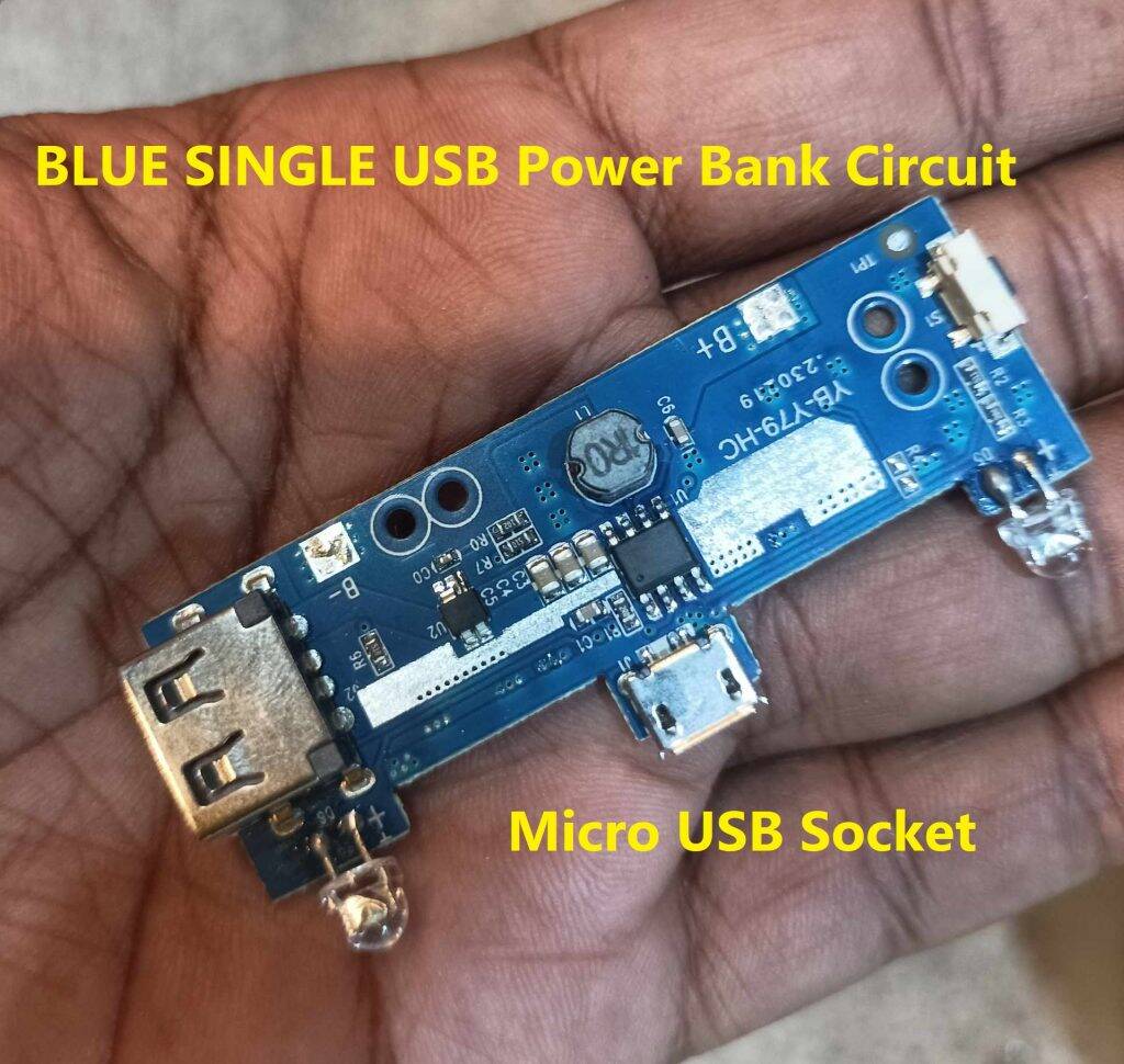 Picture of BLUE SINGLE USB Power Bank Circuit With LED Indicator Input 5V 2A Micro USB Socket Output 5V 2A USB For 3.7V Battery 18650 Battery Charging Module Adapters