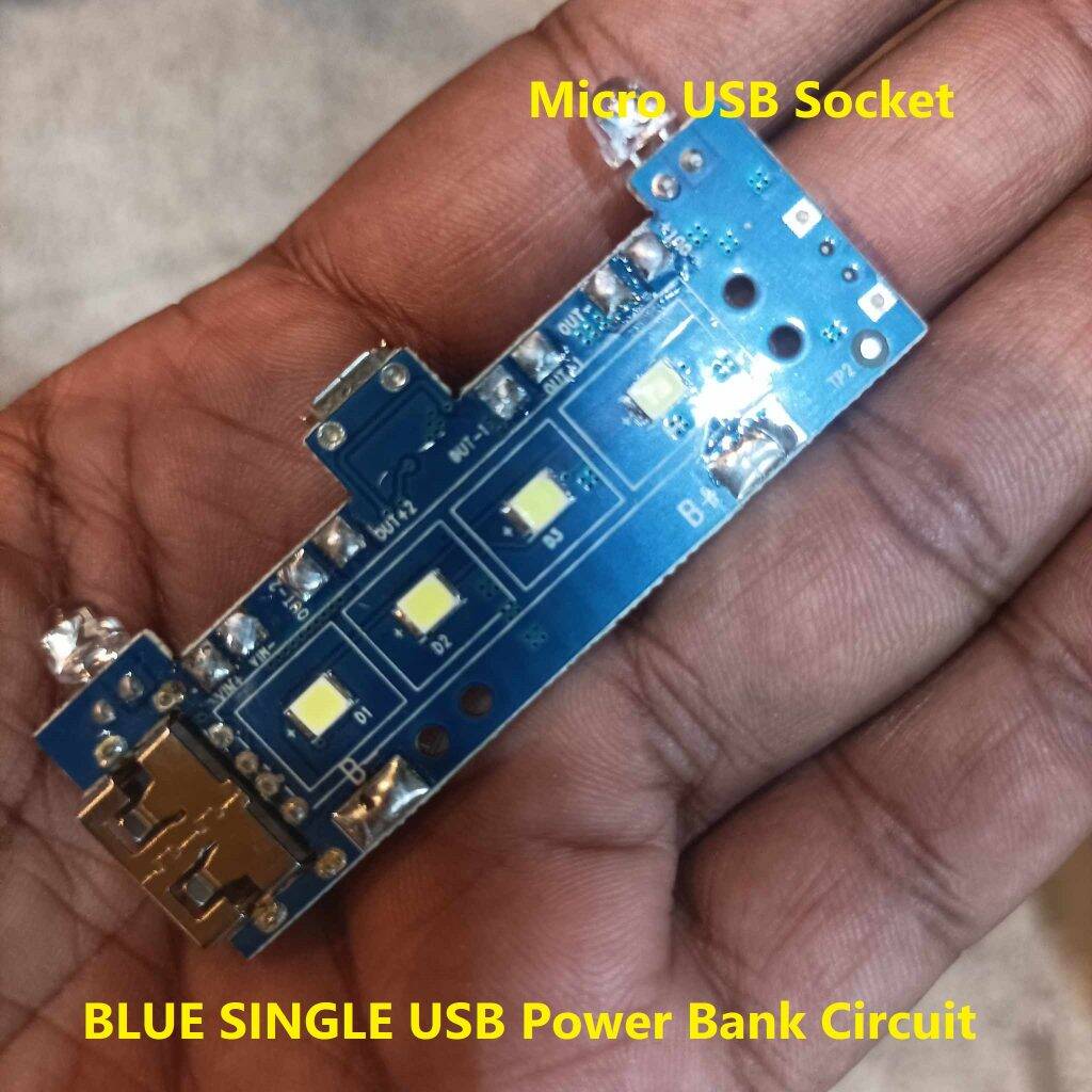 Picture of BLUE SINGLE USB Power Bank Circuit With LED Indicator Input 5V 2A Micro USB Socket Output 5V 2A USB For 3.7V Battery 18650 Battery Charging Module Adapters