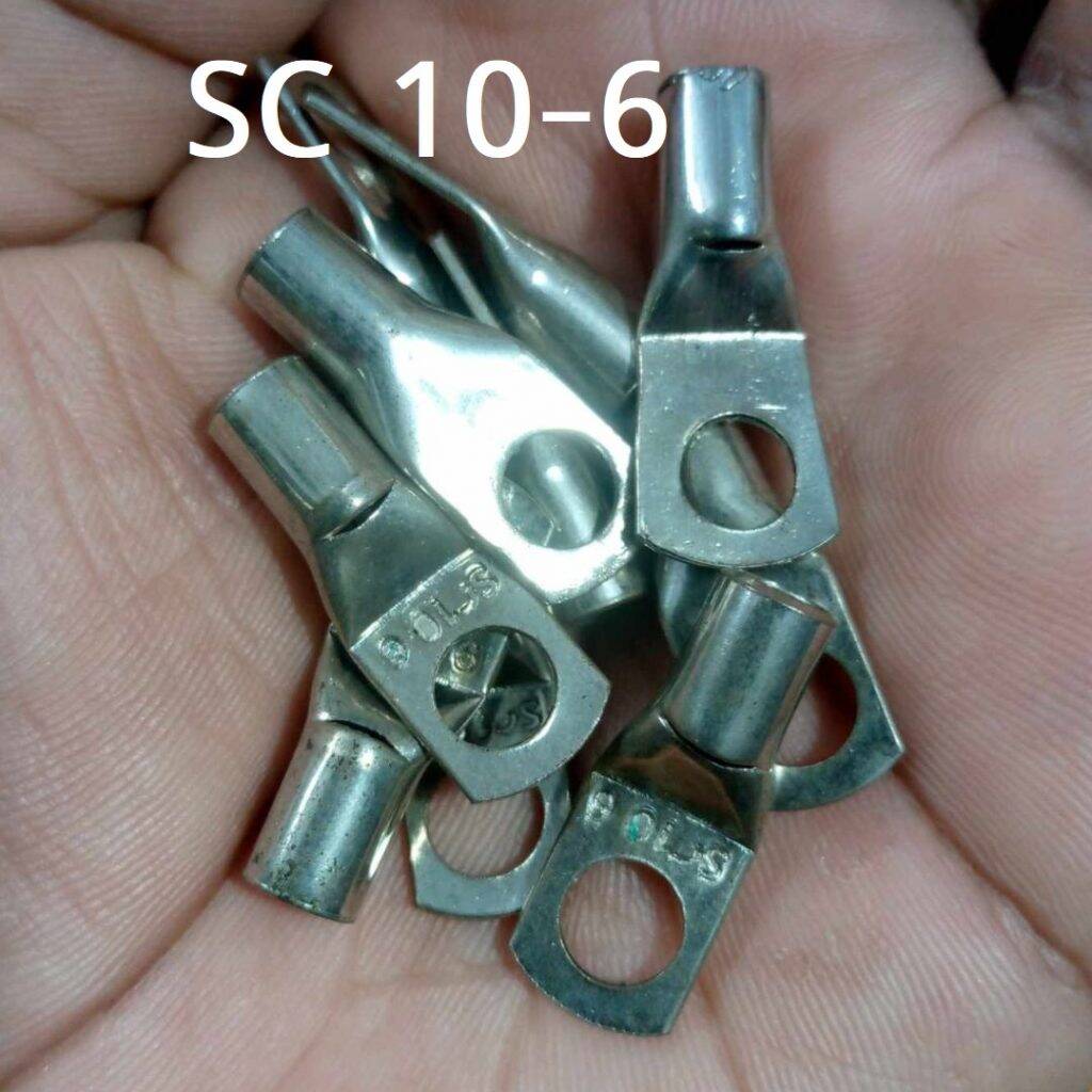 Picture of 5Pcs - Tin Plated Copper SC10-6 6mm Bolt 10mm2 Cable 7AWG Lug Connector SC10-6 Ring Connectors SC10-6 Battery Terminal Connector Silver Tone Lug Cable Ends Eyelets Crimp SC10-6 Lug Connector