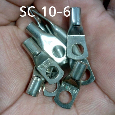 Picture of 5Pcs - Tin Plated Copper SC10-6 6mm Bolt 10mm2 Cable 7AWG Lug Connector SC10-6 Ring Connectors SC10-6 Battery Terminal Connector Silver Tone Lug Cable Ends Eyelets Crimp SC10-6 Lug Connector