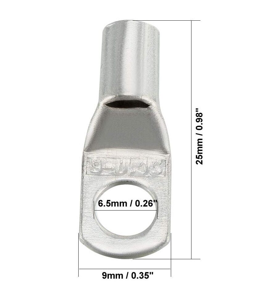Picture of 5Pcs - Tin Plated Copper SC10-6 6mm Bolt 10mm2 Cable 7AWG Lug Connector SC10-6 Ring Connectors SC10-6 Battery Terminal Connector Silver Tone Lug Cable Ends Eyelets Crimp SC10-6 Lug Connector