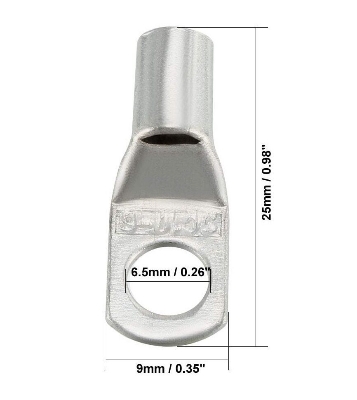 Picture of 5Pcs - Tin Plated Copper SC10-6 6mm Bolt 10mm2 Cable 7AWG Lug Connector SC10-6 Ring Connectors SC10-6 Battery Terminal Connector Silver Tone Lug Cable Ends Eyelets Crimp SC10-6 Lug Connector