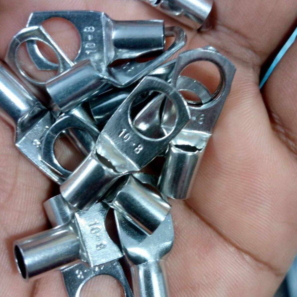 Picture of 5Pcs - Tin Plated Copper SC10-8 8mm Bolt 10mm2 Cable 7AWG Lug Connector SC10-8 Ring Connectors SC10-8 Battery Terminal Connector Silver Tone Lug Cable Ends Eyelets Crimp SC10-8 Lug Connector