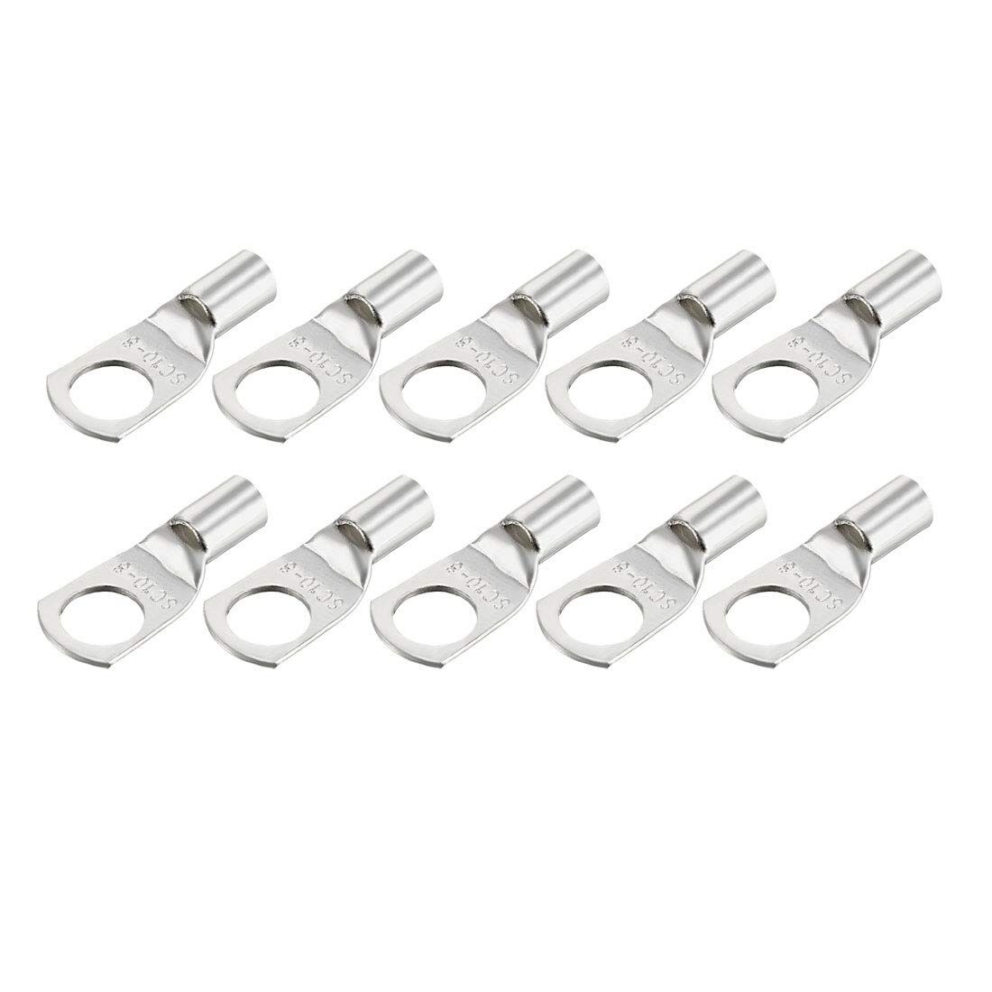 Picture of 5Pcs - Tin Plated Copper SC10-8 8mm Bolt 10mm2 Cable 7AWG Lug Connector SC10-8 Ring Connectors SC10-8 Battery Terminal Connector Silver Tone Lug Cable Ends Eyelets Crimp SC10-8 Lug Connector