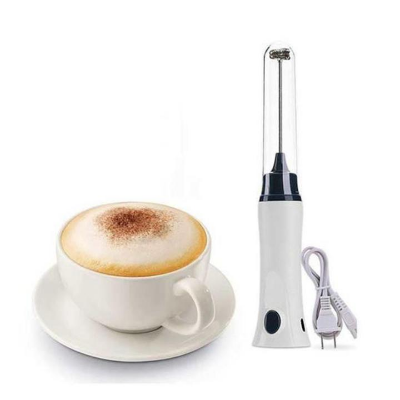 Picture of Handheld Electric Coffee Frother Milk Foamer | Automatic Milk, Coffee & Juice Mixer | Mini Egg Beater with Protective Cover | Portable Stainless Steel Whisk - White