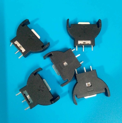 Picture of 5Pcs - CMOS CR2032 Battery Holder Coin Cell Button Socket Holder Case CR2032 Vertical Coin Cell Button Battery Holder Case 3 Pin CR2032 Solder Mounting Lead CR2032 Holder Vertical Battery Holder PCB Mount
