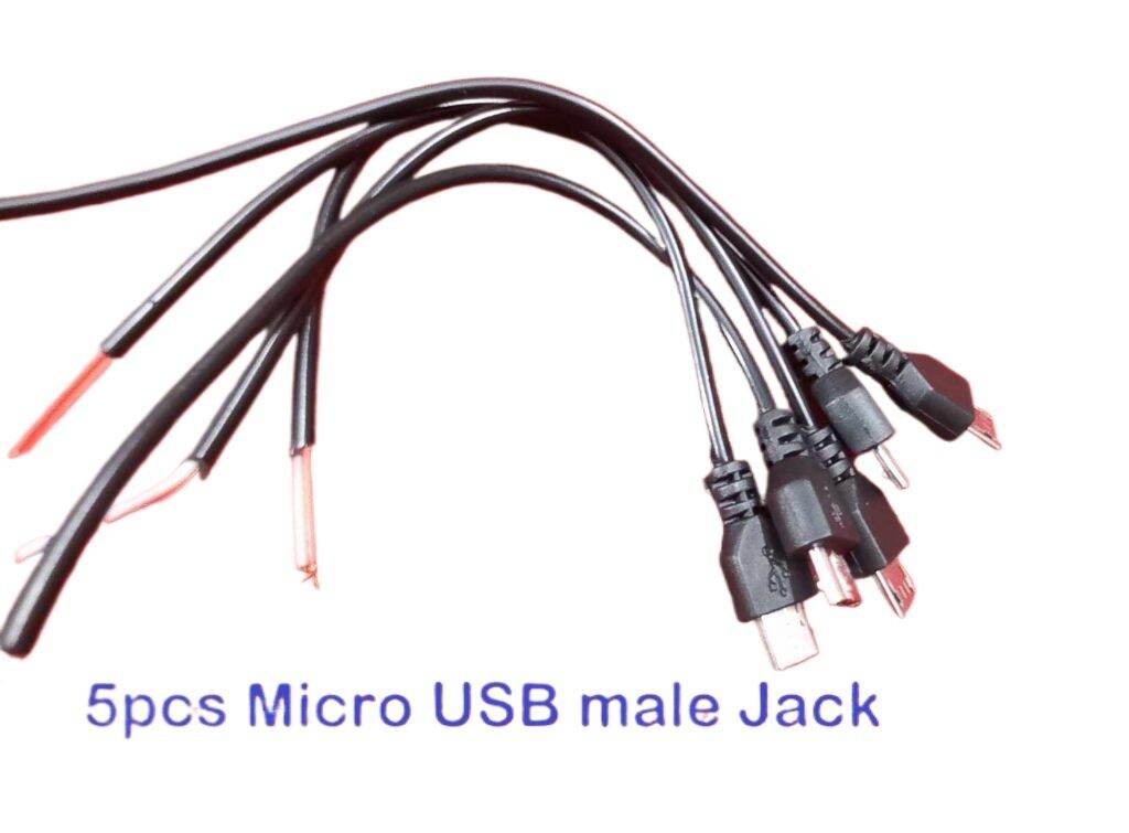 Picture of 5Pcs - Cables With Type B Male USB Cable Connector Open Cables Ends USB 2.0 Connector Charging Cable 2 Wire Micro USB Male Jack Power Supply Cable 2 Pin Wire Micro USB Plugs Sockets