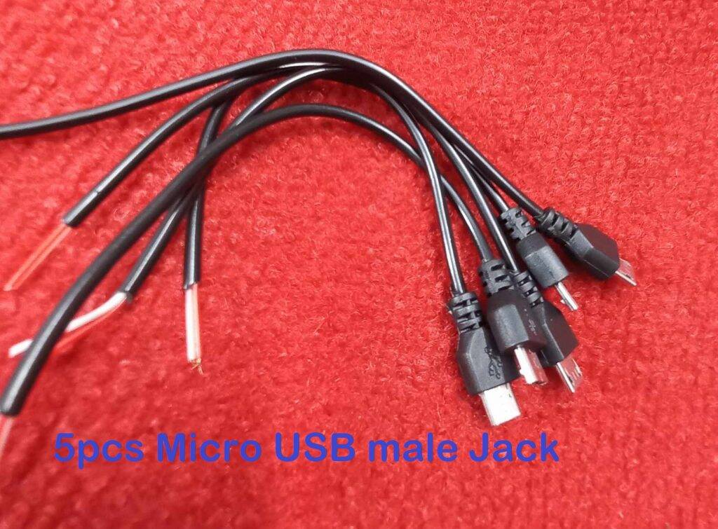 Picture of 5Pcs - Cables With Type B Male USB Cable Connector Open Cables Ends USB 2.0 Connector Charging Cable 2 Wire Micro USB Male Jack Power Supply Cable 2 Pin Wire Micro USB Plugs Sockets