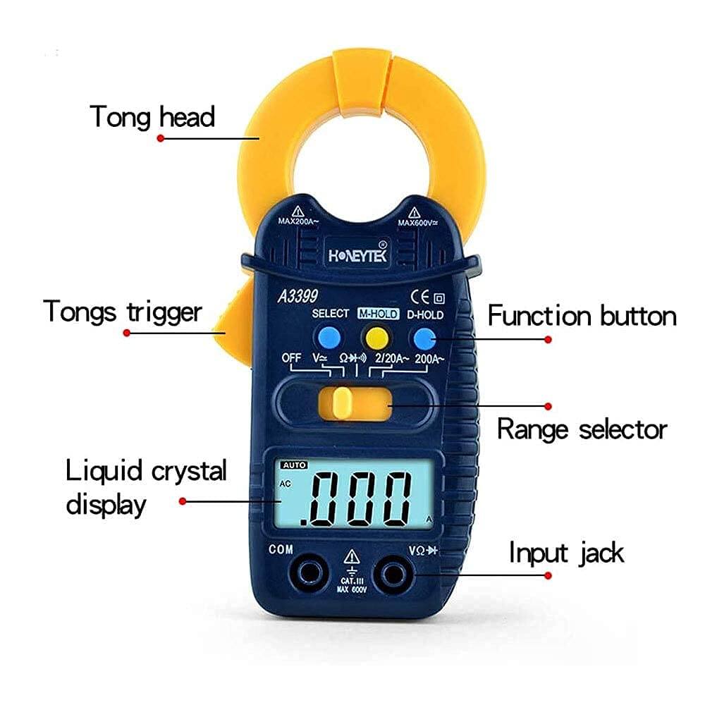 Picture of A3399 Digital Clamp Multimeter Ammeter A3399 Clamp Meter A3399 Multifunctional Digital Clamp Meter DC AC Voltage AC Current Resistance Capacitance Frequency Testers