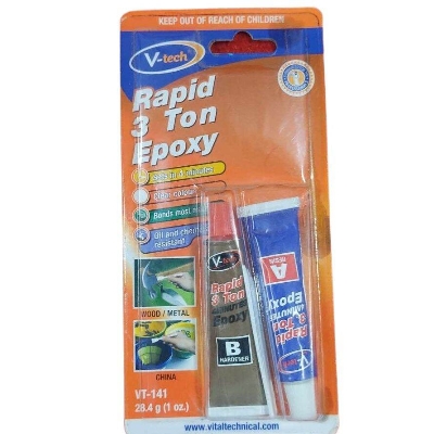 Picture of VT-141 Vtech Rapid 3 Ton 4 Minutes Epoxy Clear 28.4gm 4 Minute Negative Positive Epoxy V-TECH RAPID 3 TON EPOXY Adhesives AB Epoxy Adhesives A Resin B Hardener