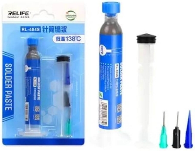 Picture of RE-LIFE RL-404S Solder Paste Lead Free 138C Low Temperature 10cc Tin Liquid BGA Soldering Fluxes Rework Repair Welding Flux Solder Paste Re-life RL-404S 138℃ Solder Paste With Matching Needle + Putter