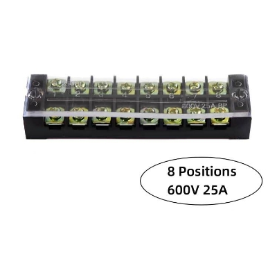 Picture of TB-2508 8P Double Row Terminal Block 600V 25A Terminal Block TB-2508 600V 25A 8P Double Row 8 Pin Terminal Block TB-2508 Terminal Block 600V 25A TB Series 8 Positions Cables Connectors