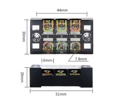 Picture of TB-2503 3P Double Row Terminal Block 600V 25A Terminal Block TB-2503 600V 25A 3P Double Row 3 Pin Terminal Block TB-2503 Terminal Block 600V 25A TB Series 3 Positions Cables Connectors