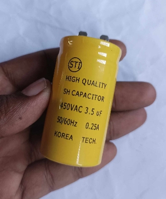 Picture of 3.5uF Fan Capacitor ORIGINAL 3.5uF Celling Fan Capacitor KOREA TECH High Quality 3.5uF 50Hz 60Hz 0.25A 450VAC Capacitor 2 Pin Leads 3.5uF Capacitor