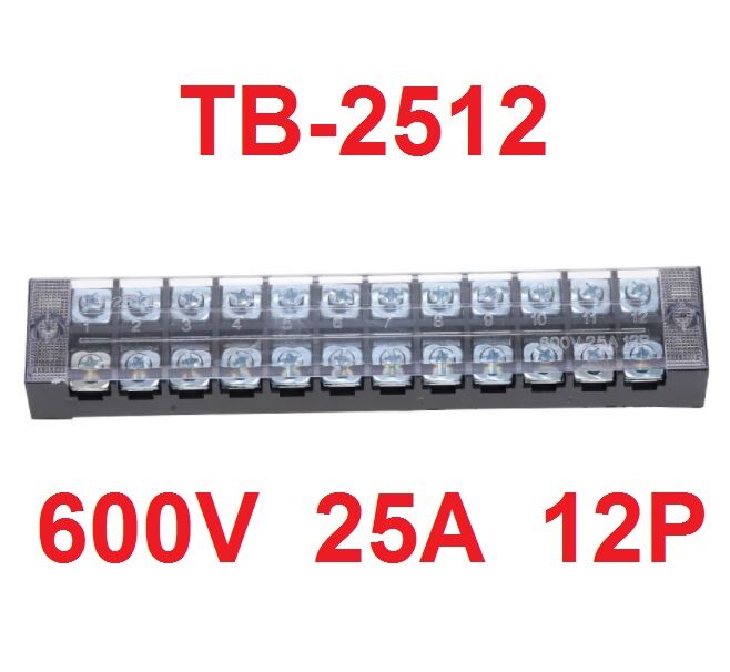 Picture of TB-2512 12P Double Row Terminal Block 600V 25A Terminal Block TB-2512 600V 25A 12P Double Row 12 Pin Terminal Block TB-2512 Terminal Block 600V 25A TB Series 12 Positions Cables Connectors