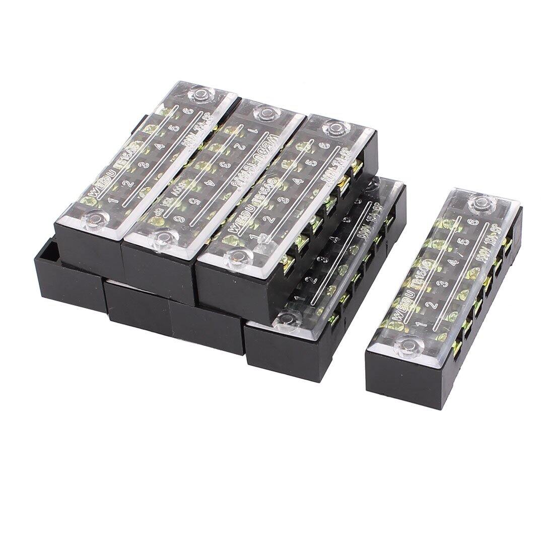 Picture of TB-1506 6P Double Row Terminal Block 600V 15A Terminal Block TB-1506 600V 15A 6P Double Row 6 Pin Terminal Block TB-1506 Terminal Block 600V 15A TB Series 6 Positions Cables Connectors