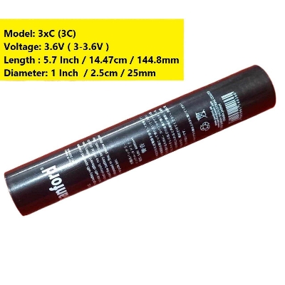 Picture of 3C Battery 5.7 Inch Long Sanford 3.6V 5000mAh Battery 5000mAh Torch Light Battery 3xC Size 3.6V Rechargeable Battery 3.6V Battery 5000mAh Rechargeable Battery 3.6V Torch Light Rechargeable Battery