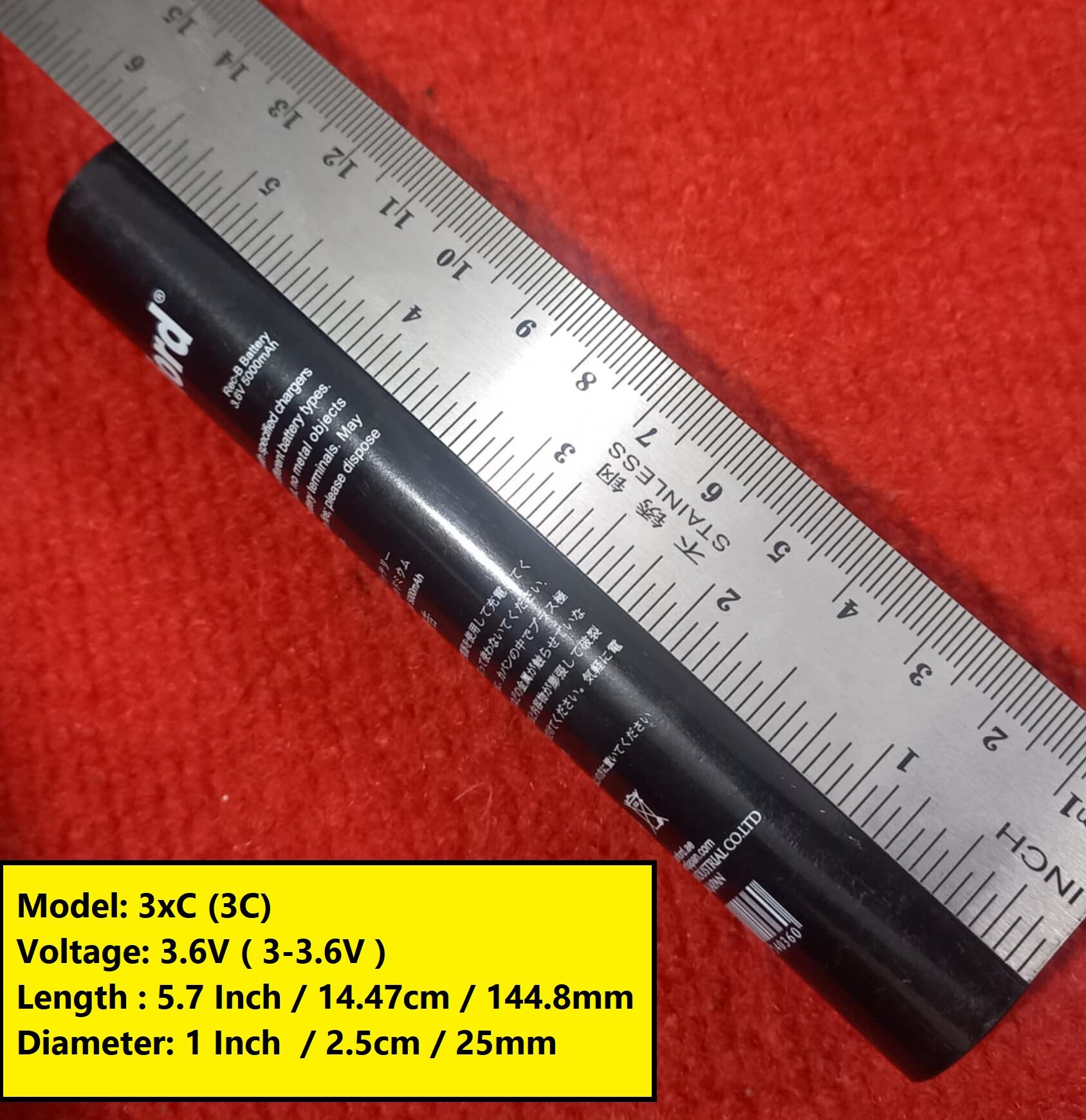 Picture of 3C Battery 5.7 Inch Long Sanford 3.6V 5000mAh Battery 5000mAh Torch Light Battery 3xC Size 3.6V Rechargeable Battery 3.6V Battery 5000mAh Rechargeable Battery 3.6V Torch Light Rechargeable Battery
