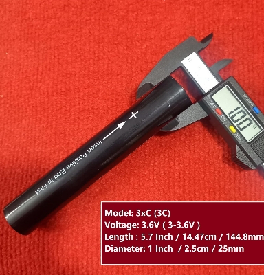 Picture of 3C Battery 5.7 Inch Long Sanford 3.6V 5000mAh Battery 5000mAh Torch Light Battery 3xC Size 3.6V Rechargeable Battery 3.6V Battery 5000mAh Rechargeable Battery 3.6V Torch Light Rechargeable Battery