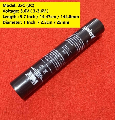 Picture of 3C Battery 5.7 Inch Long Sanford 3.6V 5000mAh Battery 5000mAh Torch Light Battery 3xC Size 3.6V Rechargeable Battery 3.6V Battery 5000mAh Rechargeable Battery 3.6V Torch Light Rechargeable Battery