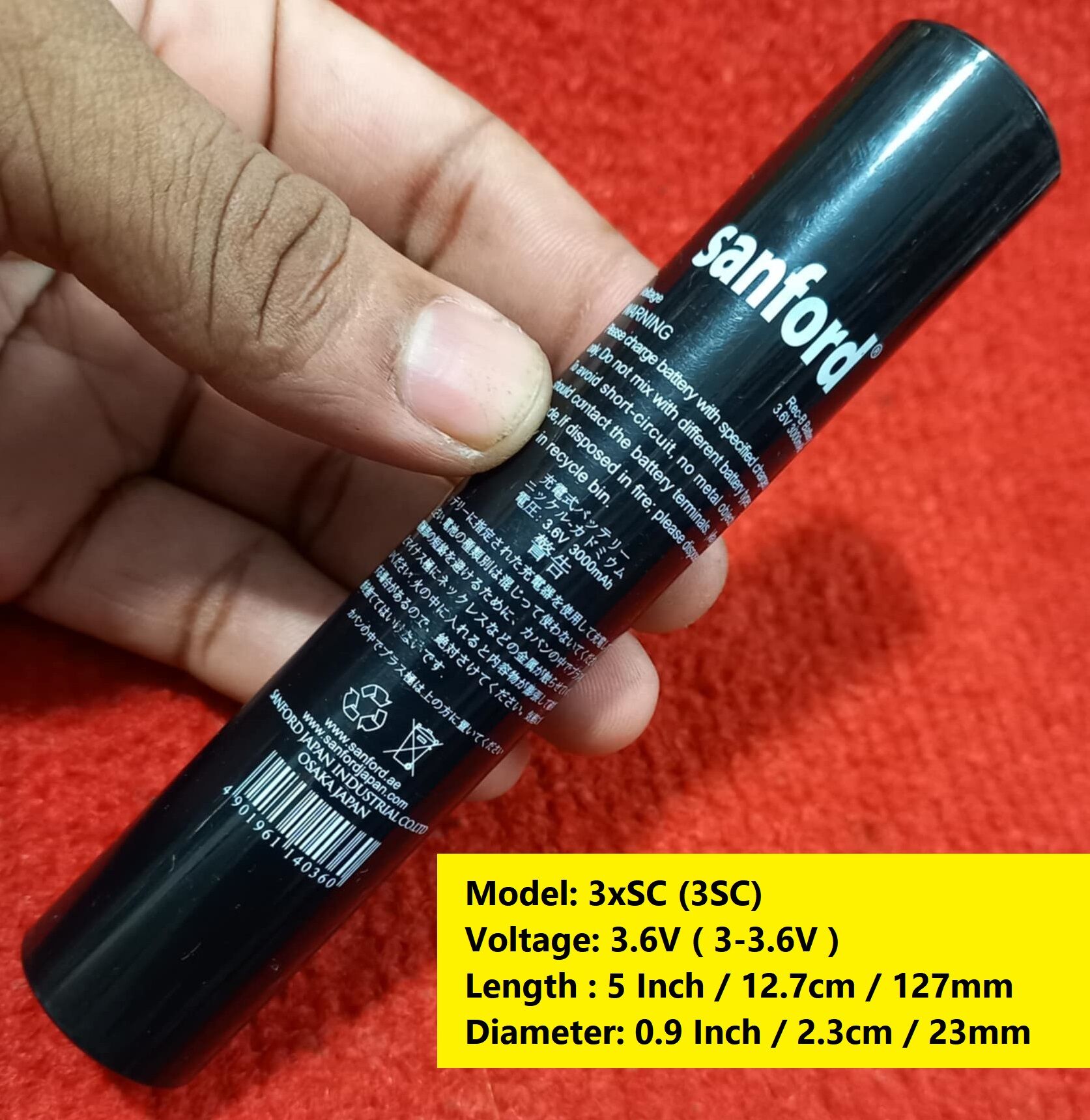Picture of 3SC Battery 5 Inch Long Sanford 3.6V 2400/3000mAh Rechargeable  Battery 2400/3000mAh 3.6V Torch Light Battery 3xSC Size 3.6V Torch Light Rechargeable Battery