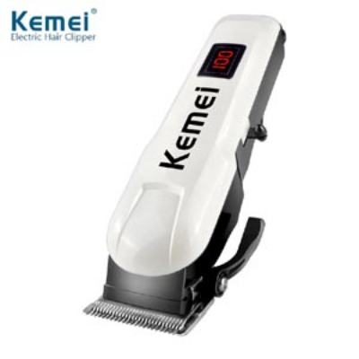Picture of Kemei KM-809A Digital Professional Hair Clipper & Beard Trimmer | AC/DC Rechargeable Cordless Hair Cutting Machine with LCD Display White