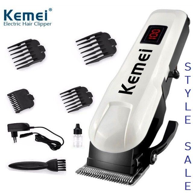 Picture of Kemei KM-809A Digital Professional Hair Clipper & Beard Trimmer | AC/DC Rechargeable Cordless Hair Cutting Machine with LCD Display White