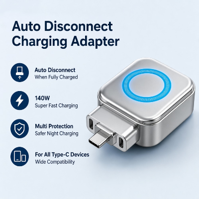 Picture of 140W USB-C Smart Auto Disconnect Charging Adapter | Auto Eject Charger Protector | Overcharge Protection Fast Charging Adapter for Laptop, Phone & Tablet