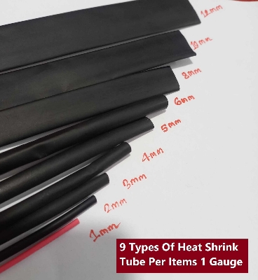 Picture of 9 Types Of Heat Shrink Tube Per Items 1 Gauge Heatshrink Tube Heat Shrink Tube 1mm 2mm 3mm 4mm 5mm 6mm 8mm 10mm 12mm Heatshrink Tube For Electrical Connection Wire Cables Wrap Waterproof