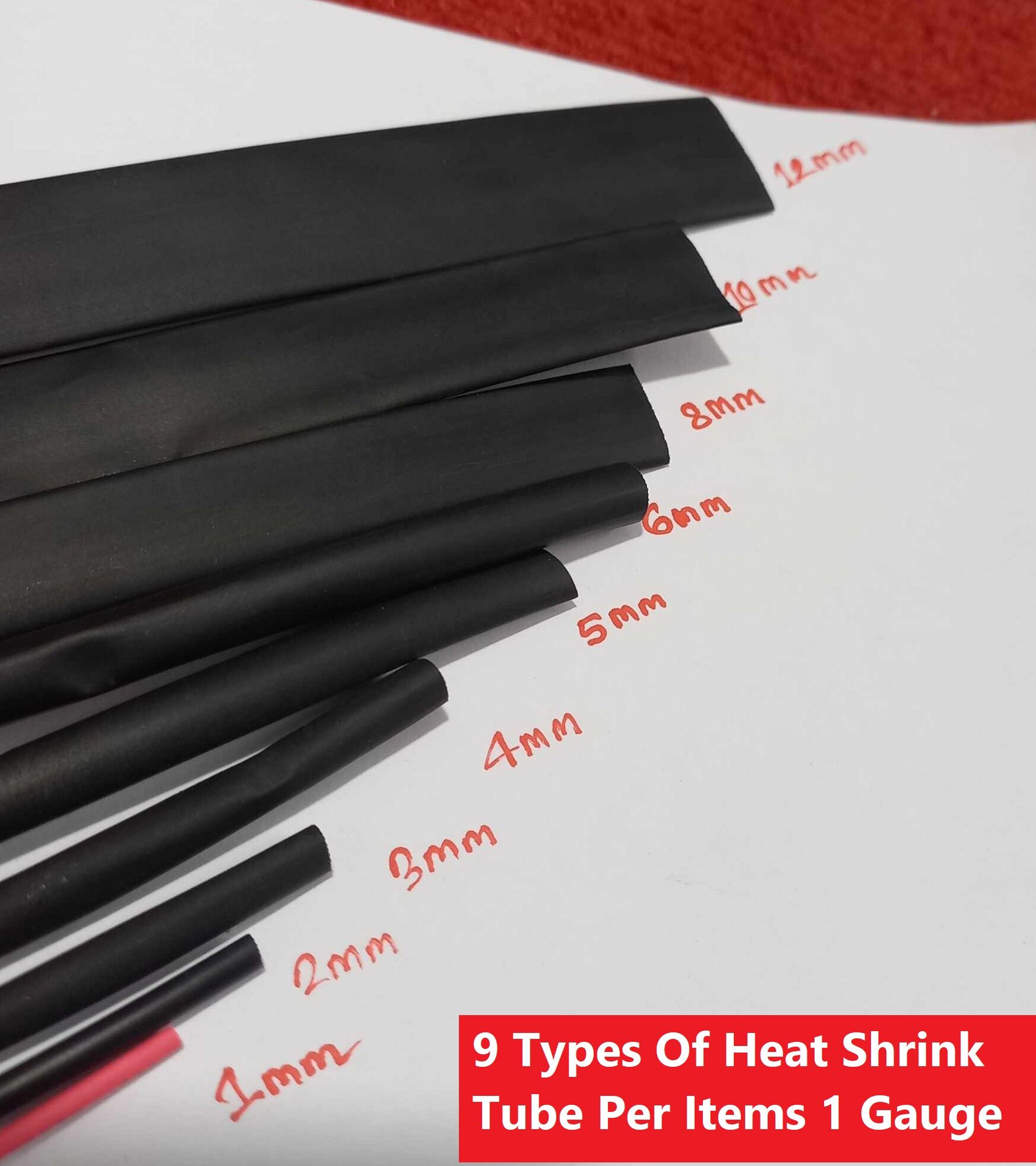 Picture of 9 Types Of Heat Shrink Tube Per Items 1 Gauge Heatshrink Tube Heat Shrink Tube 1mm 2mm 3mm 4mm 5mm 6mm 8mm 10mm 12mm Heatshrink Tube For Electrical Connection Wire Cables Wrap Waterproof