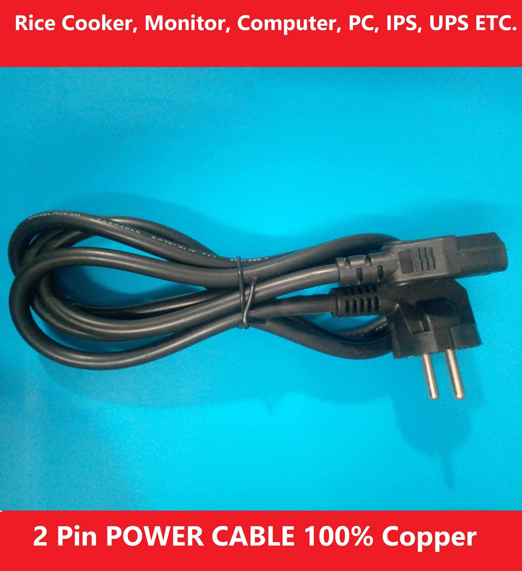 Picture of 100% Copper Cable 2 Pin Rice Cooker Cable POWER CABLE 2 Pin 220V 5000W Cables 1.5M AC Power Cable For Rice Cooker Monitor Printer Computer Power Cable For PC Power Cord Cables