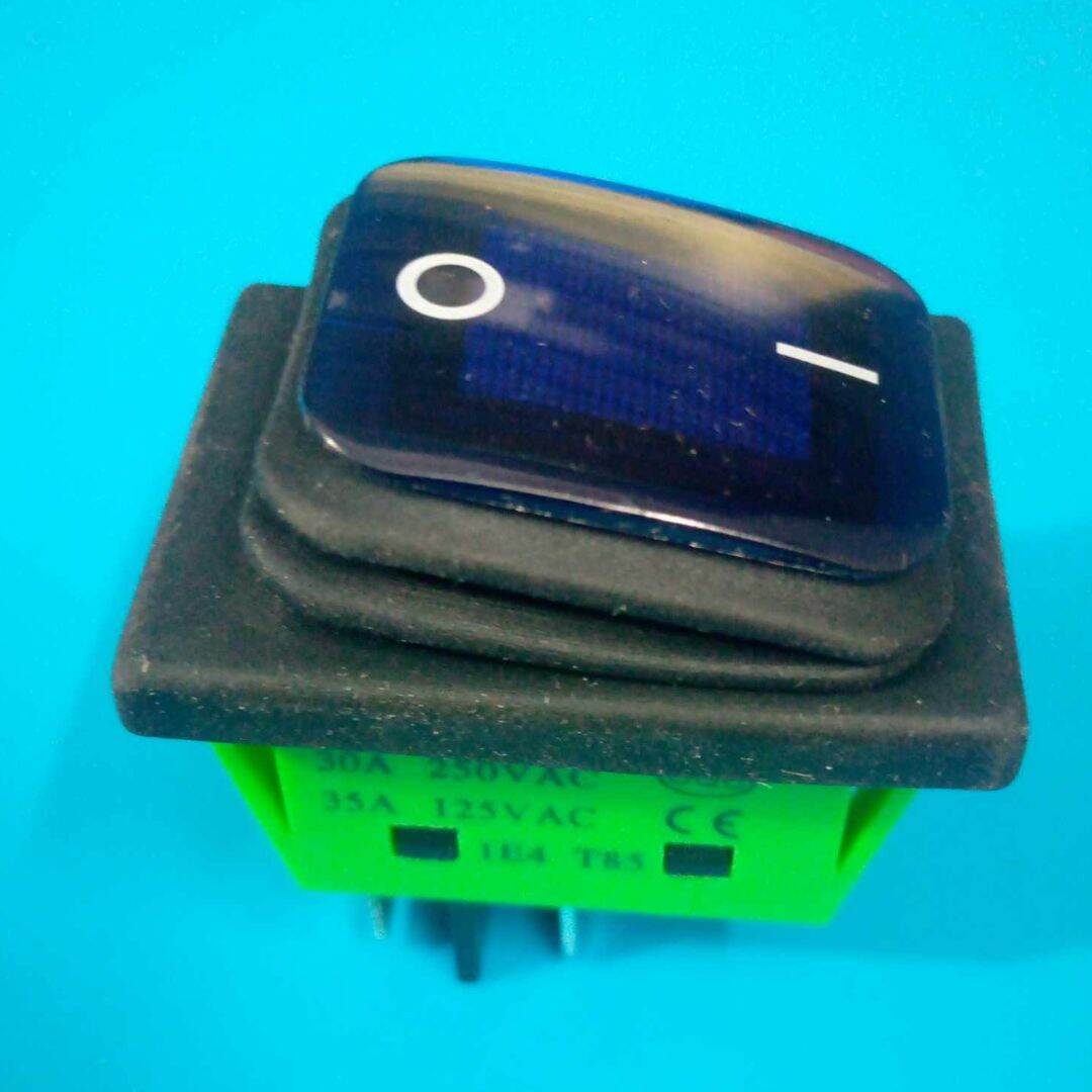 Picture of 30A KCD4 Rocker Switch BLUE Waterproof Industrial KCD4 Rocker Switch 30A 250V 4 Pin Switch On Off 2 Positions Illuminated Neon BLUE Indicators Power Switch 30A Rocker Switch