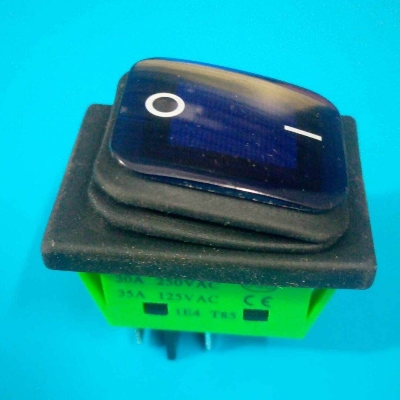 Picture of 30A KCD4 Rocker Switch BLUE Waterproof Industrial KCD4 Rocker Switch 30A 250V 4 Pin Switch On Off 2 Positions Illuminated Neon BLUE Indicators Power Switch 30A Rocker Switch