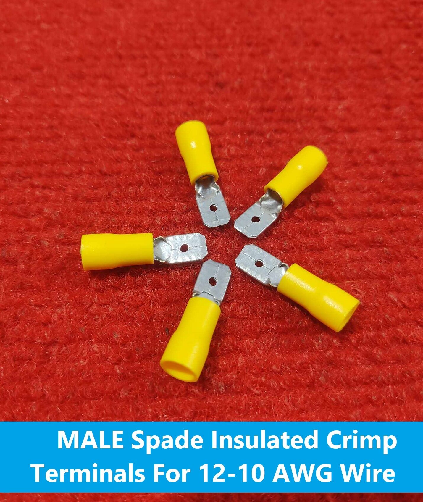 Picture of 10Pcs - MALE Terminals 55-250 Male 6.3mm Quick Disconnects 12-10 AWG Wire Crimp Terminals Nylon Insulated Ring Terminal Male Quick 12-10 AWG Cables Connector